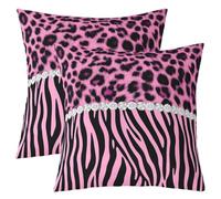 Homemissing Lot de 2 Housse de Coussin 45x45cm Glam Léopard Zebra | Décoratif Canape Housse Coussin Crystal Border Imprimer Taies d'oreiller Maison Chambre Salon Taie Oreiller