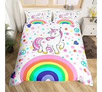 Homemissing Mignon Licorne Housse De Couette Cartoon Rainbow Licorne Sets De Housse Couette Rose Parure Lit 220X240Cm Magical Parure Fairy Fantastique Cheval