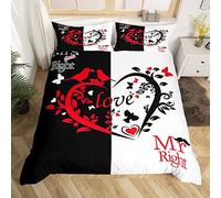 Homemissing Mr Mrs Housse de Couette Creative Funny Quote Parure de Lit 140x200cm Couple Chambre Décor Reine et Roi Romantique Mariage Thème Parure Housse de Couette Noir Blanc Saint Valentin 2Pcs