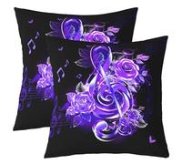 Homemissing Musique Note Taies d'oreiller 60x60cm Couple Violette Rose Fleurs Taie Oreiller pour L'amant des Filles La Saint Valentin Lot De 2 Housses de Coussin Romantique Musical Housse Coussin