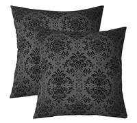 Homemissing Noir Damas Lot De 2 Housse de Coussin Enfants Vintage Fleurs Taie d'oreiller 50x50cm Antique Victorian Baroque Taie Oreiller Gothique Bone Skeleton Housse Coussin