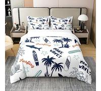 Homemissing Palmier Parure de lit Planche de Surf Coton Housse de Couette 140x200cm Enfants Surf Sport Literie Set garçon Doux Coton Hawaiian Tropical Combo literie Requin Starfish Decor