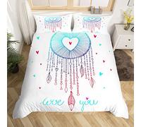 Homemissing Parure De Lit Attrape Rêves Moderne 200 X 200 Cm Taie d'oreiller avec Attrape Rêves Amour Parure De Lit Fille Décor Chambre Ado Fille Coeur Bohème Housse Couette Blanc Microfibre