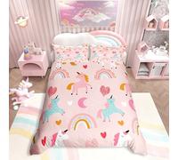 Homemissing Parure De Lit Enfant Licorne Filles 220 x 240 Parure De Lit Arc en Ciel Adolescent Bébé Rose Housse Couette Femme Mignon Licorne Chevaux avec 2 Taie d'oreiller Beau Motif