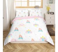 Homemissing Princesse Château Parure de Lit Fille Conte de fées Housse de Couette 200x200cm Pumpkin carrosse imprimé Literie Set Enfants Femmes Chambre à Coucher décoration en Microfibre, Rose