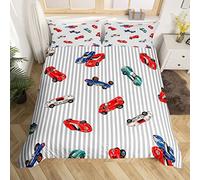 Homemissing Racing Housse de Couette 220x240cm Voiture de Sport extrême Parure de Lit Racing Suit Blanc Gris matelassé Ensemble de Literie Enfants garçons Filles, Microfibre