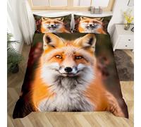 Homemissing Renard Parure de Lit 140x200cm des Bois Renard Sets de Housse de Couette 3D Digital Print Animal Housse de Couette Respirant Nature Faune Réaliste Décor de Chambre