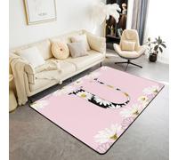 Homemissing Rose GäNseblüMchen Tapis 100x150cm | BlüTe Blumen Motif Tapis pour salon Anfangsbuchstabe Lettre U Tapis moderne Antidérapant Pour salon chambre