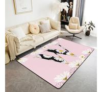 Homemissing Rose GäNseblüMchen Tapis 100x150cm | Tapis pour salon Anfangsbuchstabe Lettre W Tapis extérieur Tapis de cuisine Très doux poil court