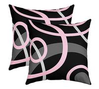 Homemissing Rose Lines Taie Oreiller Enfants Geometri Gris Cercle Lines Taies d'oreiller 60x60cm Doux Art Abstrait Décoration Lot De 2 Housses de Coussin pour Chambre Fille Noir Housse Coussin