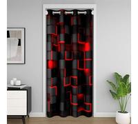Homemissing Rouge Et Noir Rideaux Interieur Salon Chambre Lumière Géométrique Rideau de Porte 150x203cm Fille Géométrie Decor Rideau Occultant Rideaux Moderne Style Rideaux Exterieur d'entrée