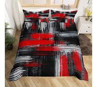 Homemissing Rouge Noir Gris Literie Set Géométrique Art Graffiti Abstrait Parure de Lit Housse de Couette 140x200cm Contemporain Moderne Design de Pinceau Ensemble de Literie