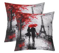 Homemissing Rouge Tour Eiffel Taies d'oreiller 60x60cm Valentine pour Couples Taie Oreiller pour L'amant des Filles Romantique Paris Lot De 2 Housses de Coussin Voyage en France Housse Coussin