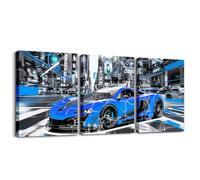 Homemissing Salon de voiture de sport extrême Tableau Decoration Murale 30x40cm 3 Pièces Racing Office salle de bains de voiture de sport extrême Poster Images Impression sur Toile Racing bleu gris