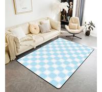 Homemissing Schachbrett Tapis 100x150cm | Uni Couleur Tapis pour salon Geometrie Tapis moderne À Carreaux Motif Antidérapant Bleu 2 Pour salon chambre