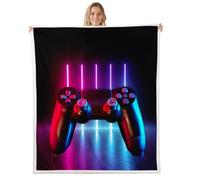 Homemissing SherpaCouverture Gamepad 150x200cm Console Jeu vidéo Couvertures en Laine Gamer Couverture dégradé néon Gamer Gaming Game Controller Impression de Manette de Jeu Moderne Le Jeu