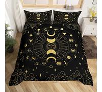 Homemissing Soleil et Lune Sets de Housse de Couette Bohemian Mandala Parure de Lit 240x260cm pour Enfants Constellation Zodiac Housse de Couette Golden Black Galaxie Étoiles Nebula Décor de Chambre