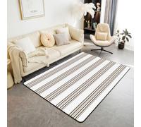 Homemissing Streifen Tapis de Salon 100x150cm | Uni Couleur Tapis Salon Horizontal Streifen Geometrie Lavable Facile d'entretien Brun 3 Cuisine Balcon Extérieur