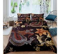 Homemissing Style Chinois Housse de Couette Dragon Fleur Motif Parure de Lit 200x200cm pour Enfants Vintage Floral Imprimé Ensembles de Housse de Couette Luxe Chambre Collection 3 pièces