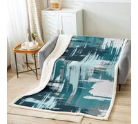 Homemissing Teal Gris Blanc Résumé Peluche Couverture Géométrique Laine Couverture 228x228cm pour Lignes Rayées Sherpa Ultra Doux Moderne Art pour Lit Canapé