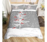 Homemissing Thème des Vacances d'hiver Noël Housse de Couette Flocons de Neige Oiseau Parure de Lit 240x260cm Parure Sapin de Noël Enneigé Housse de Couette Soft Decor Unique Nouvel an