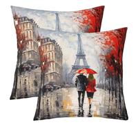Homemissing Tour Eiffel Taie d'oreiller 40x40cm Couple Romantique Paris Taie Oreiller pour L'amant des Filles La Saint Valentin Lot De 2 Housse de Coussin Rouge Voyage en France Housse Coussin