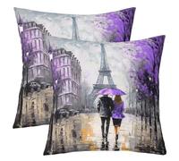 Homemissing Tour Eiffel Taies d'oreiller 55x55cm Couple Romantique Paris Taie Oreiller pour L'amant des Filles La Saint Valentin Violette Voyage en France Lot De 2 Housses de Coussin