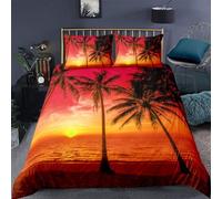 Homemissing Tropical Parure de Lit Palm Tree thème Sets de Housse de Couette Plage Sunshine Housse de Couette 200x200cm avec 2 taie d'oreiller Doux Microfibre Zip Decor