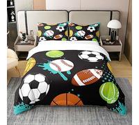 Homemissing Type de Balle 100% Coton Housse de Couette 200x200cm Football Baseball Basketball Parure de lit Enfants 100% Coton Garçons Filles Teen Room Decor Sport Theme Literie Set Deux pièces Zip