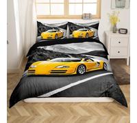 Homemissing Voiture de Course de Vitesse Jaune Housse de Couette 140x200cm pour Enfants garçons Filles Sports extrêmes Parure de Lit Cool Speed Luxury Voiture Literie Set de Chambre 2 pièces