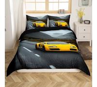 Homemissing Voiture de Sport Parure de Lit Voiture de Course Jaune Literie Set pour Enfants garçons Cool Speed Luxury Voiture Housse de Couette 140x200cm Extreme Sports Chambre à Coucher 2 pièces