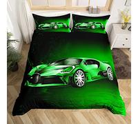 Homemissing Voitures de Sport Ensemble de literie Vert Racing Enfants Housse de Couette 220x240cm garçons Filles Sports extrêmes thèmes Parure de Lit Cool Speed Luxury Car Decor Literie
