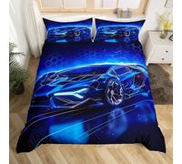 Homemissing Voitures de Sport Housse de Couette 140x200cm Bleu Enfants Racing vêtements décoration de Chambre Sports extrêmes thèmes Parure de Lit Cool Speed Luxury Car Decor Literie Set