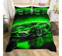 Homemissing Voitures de Sport Housse de Couette 140x200cm Vert Enfants vêtements de Course décoration de Chambre Sports extrêmes thèmes Parure de Lit Cool Speed Luxury Car Ensembles de Literie