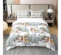 Homemissing Wapiti imprimé Parure de lit Wildlife Modèle Coton Housse de Couette 200x200cm Enfants Adultes thème de Noël Literie Set Hiver Nature Arbre cerf Chambre décoration Ensemble lumière