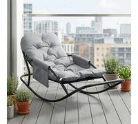 HomeMiYN Fauteuil à Bascule Extérieur, Rocking Chair Papasan avec Coussin et Cadre, Cadre en métal Soutien des Pas, pour Chambre, Salon, Terrasse, Jardin, capacité de Charge 120 kg,Tissu Technique