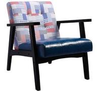 HOMEMIYN Fauteuil vintage , cuir synthétique et lin, Imprimé rouge et bleu