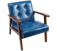 HOMEMIYN Fauteuil vintage en similicuir et chêne, Bleu