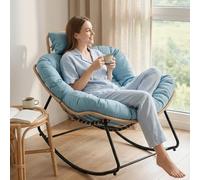 HomeMiYN Papasan Chaise à Bascule d' avec Coussin rembourré, Structure en Métal, Salon intérieur surdimensionné en rotin et Osier, adapté au Salon, au Balcon et à la Chambre.Tissu Technique,Bleu