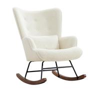 HomeMiYN Rocking Chair Confortable en Velours Rembourré avec Support Lombaire, Fauteuil à Bascule Allaitement Scandinave, Chaise à Bascule pour Salon, Chambre, Balcon, Chambre Bébé, Nursery - Beige