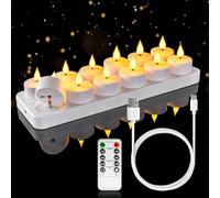 Homemory Lot de 12 bougies chauffe-plat rechargeables avec télécommande et minuterie - Bougies LED à piles - Bougies USB pour mariage, table, centre de réception, banquet, Noël, Halloween
