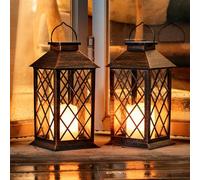 Homemory Lot de 2 lanternes solaires d'extérieur imperméables à suspendre avec bougies vacillantes sans flamme de 33 cm - Lanternes décoratives pour terrasse, porche, jardin, balcon, cabine extérieure