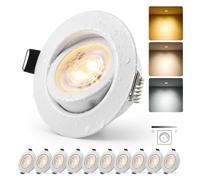 HOMEOW Spot Led Encastrable Dimmable Blanc Orientable IP44 Salle de Bain 68mm - 80mm Extra Plat Trou 6W 230V, Spot de Plafond pour Cuisine Salon Chambre, Blanc Chaud/Neutre/Froid Réglable, Lot de 10