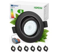 HOMEOW Spot Led Encastrable Noir Orientable Extra Plat Lumiere Plafond Interieur IP44 Salle de Bain, Spote Trou 68mm - 80mm Reglable Lampe 230V 4.7W 760LM Pivotant 6000K Blanc Froid, Pack de 6