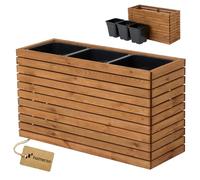 HOMERZO Jardinière en Bois pour Jardin, Balcon, terrasse - Jardinière surélevée - XXL - Grand Pot d'extérieur - avec Insert en Plastique - 18 l - Marron - 98 x 36 cm - Hauteur 55 cm