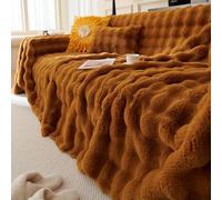 Homesally Marron,180x150cm,Plaid en Fausse Fourrure de Lapin, Couverture de Luxe Douce et Chaude à Bulles pour lit, canapé, Sofa