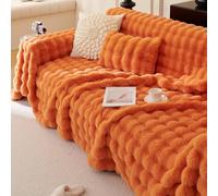 Homesally Orange,180x300cm,Plaid en Fausse Fourrure de Lapin, Couverture de Luxe Douce et Chaude à Bulles pour lit, canapé, Sofa