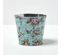 HOMESCAPES Cache-Pot décoratif en Zinc à Motif Roses, Pot de Fleur en métal à Motif Floral