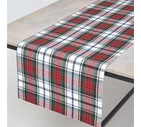 HOMESCAPES Chemin de Table à Carreaux écossais, 44 x 178 cm, Linge de Table en Coton, Vert et Rouge