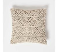 HOMESCAPES Coussin Bohème Macramé Willow - Carré 45x45 cm, Tricot Décoratif